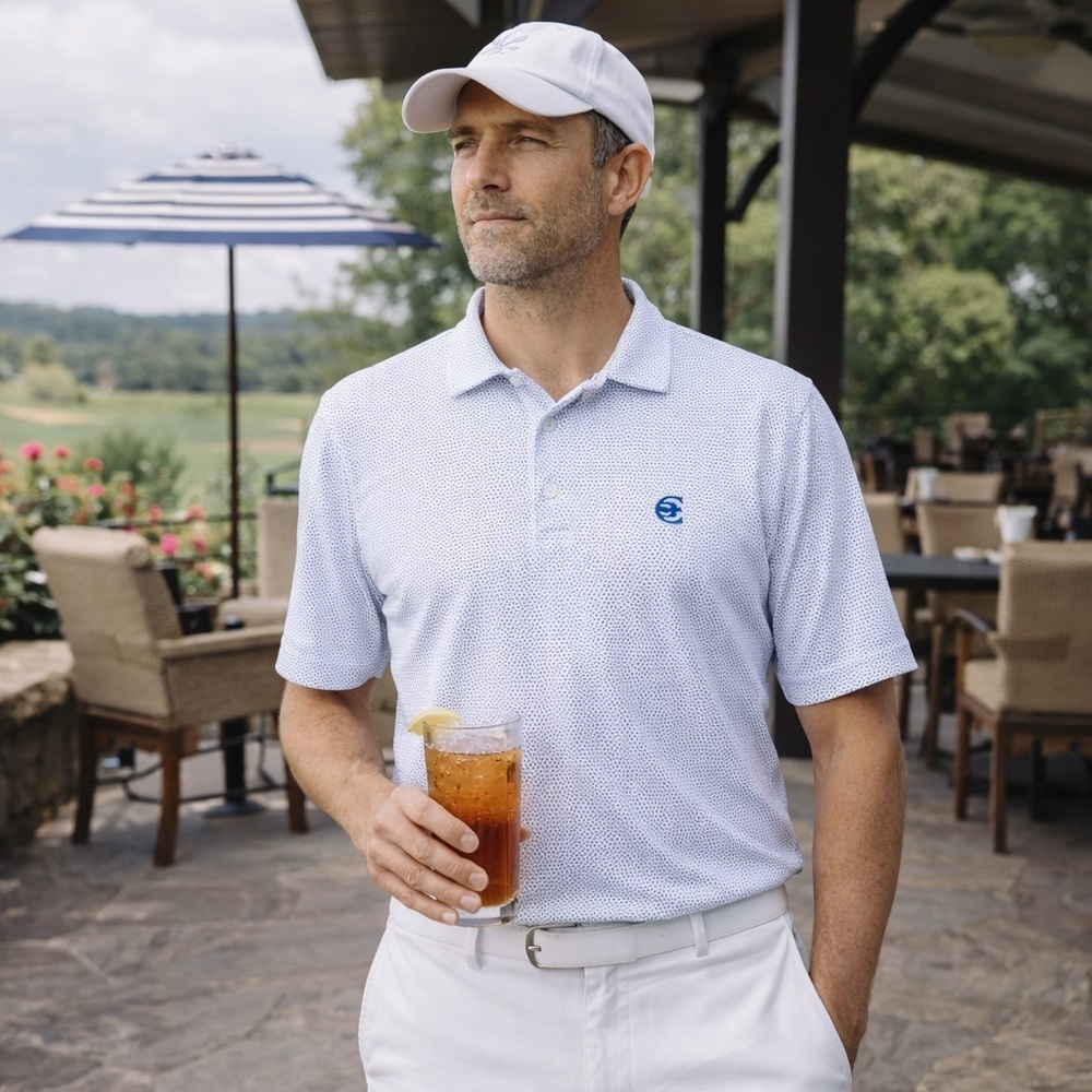 Johnnie-O Golf Polo Shirt White/Blue Mini Dot XL Preppy Athletic Sporty Career